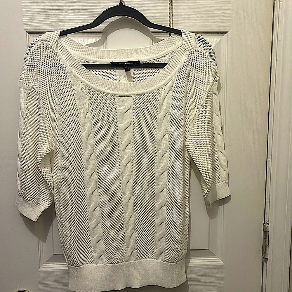🌟White House Black Market White 3/4 Sleeve Knit Sweater S NWOT